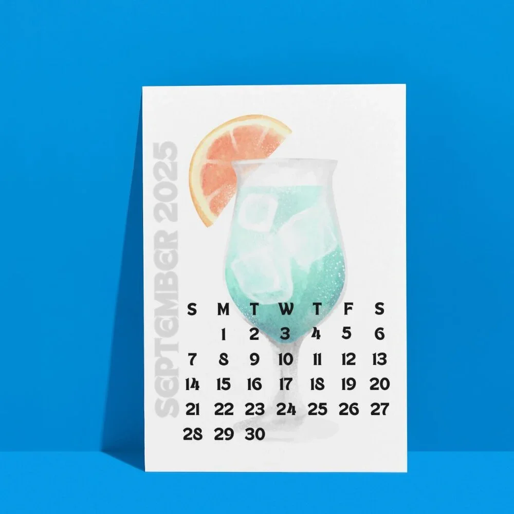 NEW 2025 Cocktails Delight Desk Calendar Print Cards - Calendar Card Refills